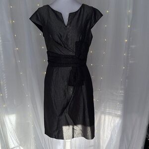 Max & Cleo Black Cap-Sleeve Wrap Midi Dress with Waist Tie